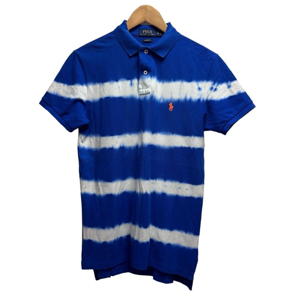 Polo Ralph Lauren Men's Size S Custom Polo Shirt Blue/White Tie-Dye Striped Pony